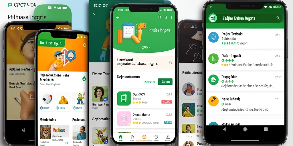 Tampilan antarmuka aplikasi PCPC7 untuk belajar Bahasa Inggris.